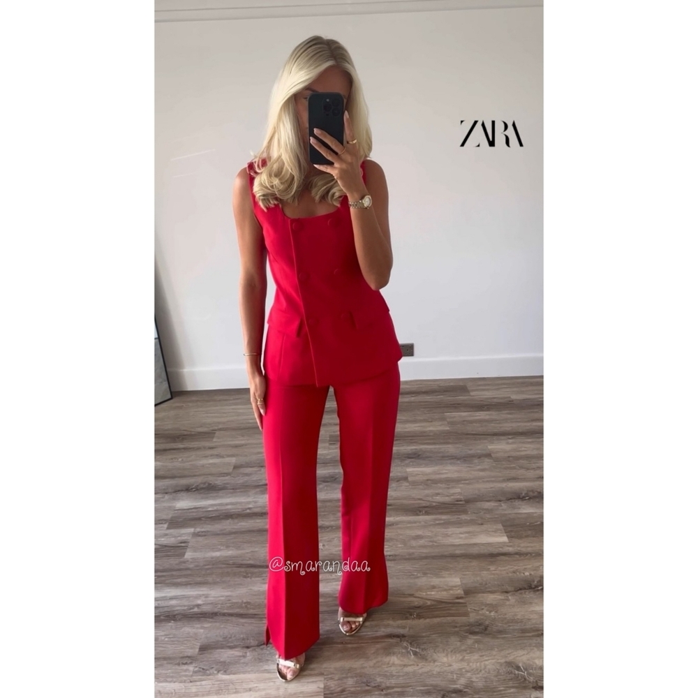Zara Set Lined Button Vest & Pants Red